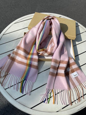 CHECK SCARF 200 CM IN LIGHT PINK MIX CAMEL BROWN CASHMERE 394750