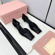 BALLET SANDAL BLACK LAMBSKIN WITH T-STRAP