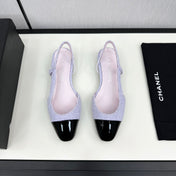 SLINGBACK LIGHT BLUE TWEED AND BLACK CALFSKIN