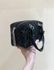 25S CHANEL CAMBON BOSTON BAG 21 IN BLACK CALFSKIN SILVER HARDWARE