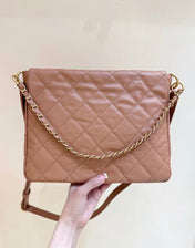 CHANEL 25S HIPPIE HOBO POSTMAN BAG 30 IN WARM TAUPE CALFSKIN GOLD HARDWARE