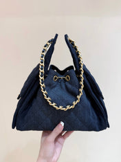CC 25 HANDBAG 30 IN DARK BLUE DENIM GOLD HARDWARE