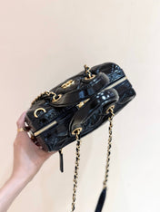 CHANEL 25S SMALL BOWLING BAG 21 IN BLACK CALFSKIN GOLD HARDWARE