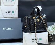 CHANEL 25S SMALL BOWLING BAG 21 IN BLACK CALFSKIN GOLD HARDWARE