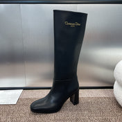 DIOR 25S D-TOWN HEELED BOOT 80MM IN BLACK SUPPLE CALFSKIN