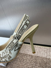 J'ADIOR HIGH SLINGBACK PUMP WHITE AND GOLD-TONE MILLEFIORI JACQUARD 95 MM