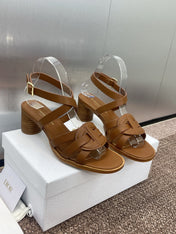 D-CLUB HIGH HEEL SLIDE 25S 55MM IN BROWN CALFSKIN