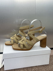 D-CLUB HIGH HEEL SLIDE 25S 80MM IN GOLDEN BEIGE CALFSKIN