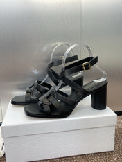 D-CLUB HIGH HEEL SLIDE 25S 80MM IN BLACK CALFSKIN