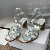 D-CLUB HIGH HEEL SLIDE 25S 80MM IN SILVER GLOSSY CALFSKIN