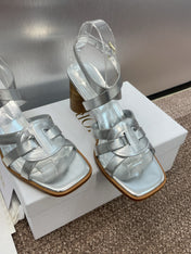 D-CLUB HIGH HEEL SLIDE 25S 80MM IN SILVER GLOSSY CALFSKIN