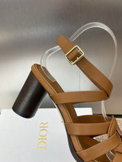 D-CLUB HIGH HEEL SLIDE 25S 80MM IN BROWN CALFSKIN