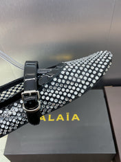 ALAIA MARY JANE FLAT 25S IN BLACK LAMBSKIN EMBELLISHED WITH CRYSTALS