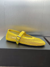 ALAIA MARY JANE FLAT 25S IN YELLOW MESH CALFSKIN