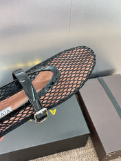 ALAIA MARY JANE FLAT 25S IN BLACK MESH CALFSKIN