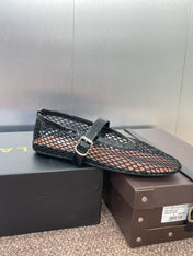 ALAIA MARY JANE FLAT 25S IN BLACK MESH CALFSKIN