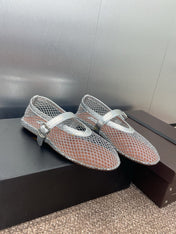ALAIA MARY JANE FLAT 25S IN SILVER MESH CALFSKIN