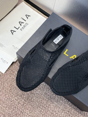 ALAIA MESH MARY JANE BALLET FLATS 25S IN BLACK FABRIC