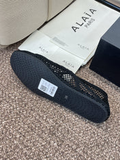 ALAIA MESH MARY JANE BALLET FLATS 25S IN BLACK FABRIC