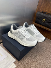 DIOR 25S D-RUN'N COUPLE SNEAKERS IN WHITE GRAY CALFSKIN AND MESH