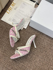 DIOR 25S HIGH HEELS PUNK 85MM IN PINK WHITE CALFSKIN AND CANVAS