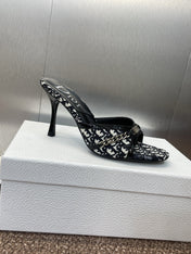 DIOR 25S HIGH HEELS PUNK 85MM IN BLACK WHITE CALFSKIN AND CANVAS