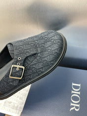 DIOR 25S AQUA MULES WITH OBLIQUE PATTERN IN DARK BLUE CANVAS