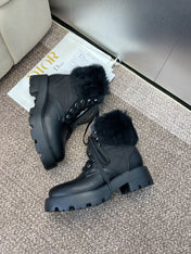 DIOR 25S D-MAJOR ANKLE BOOTS WICKER STYLE 35MM IN BLACK CALFSKIN AND CANVAS