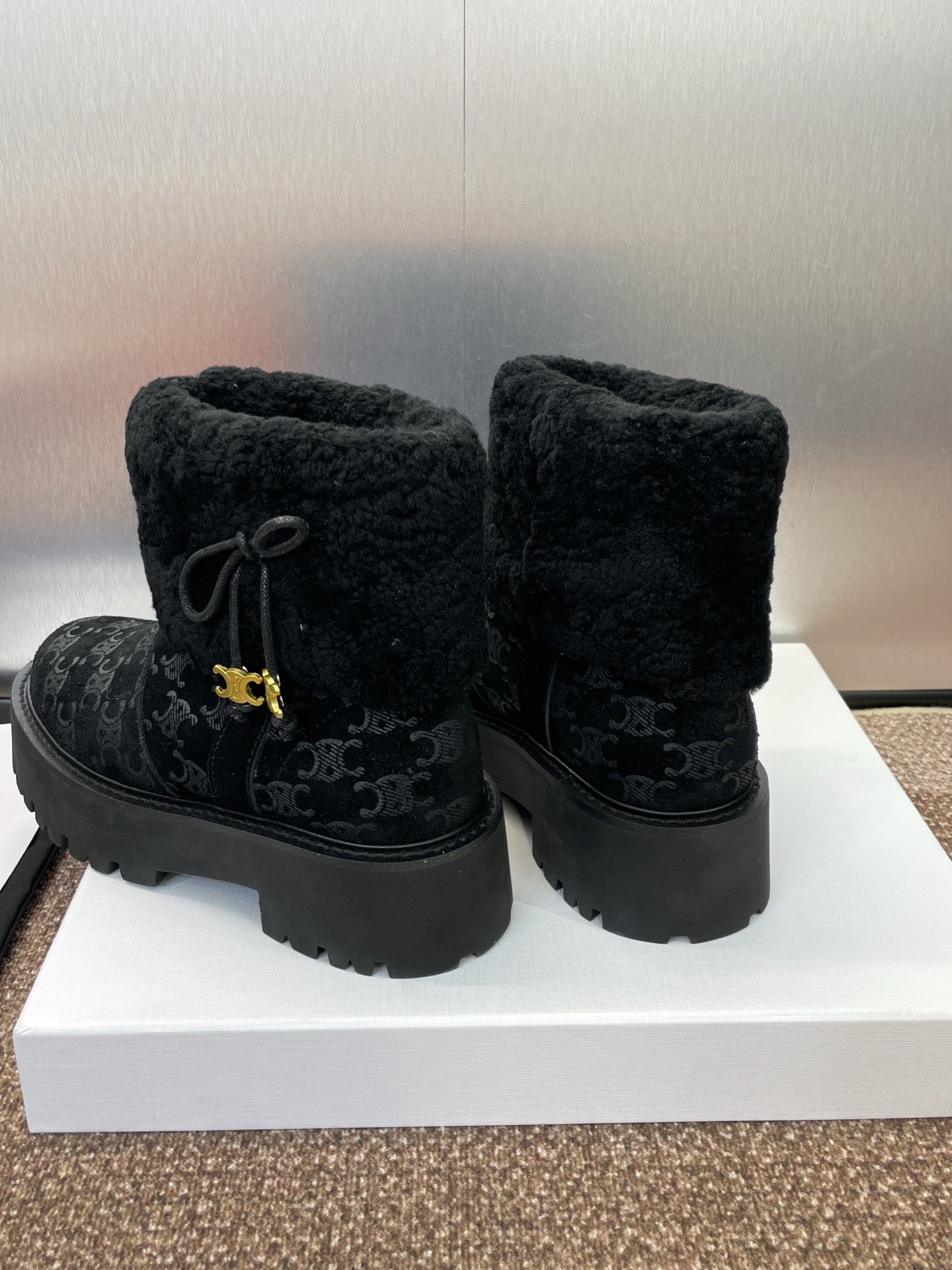 CELINE 26S ANKLE BOOTS 45 MM IN BLACK SUEDE AND WOOL