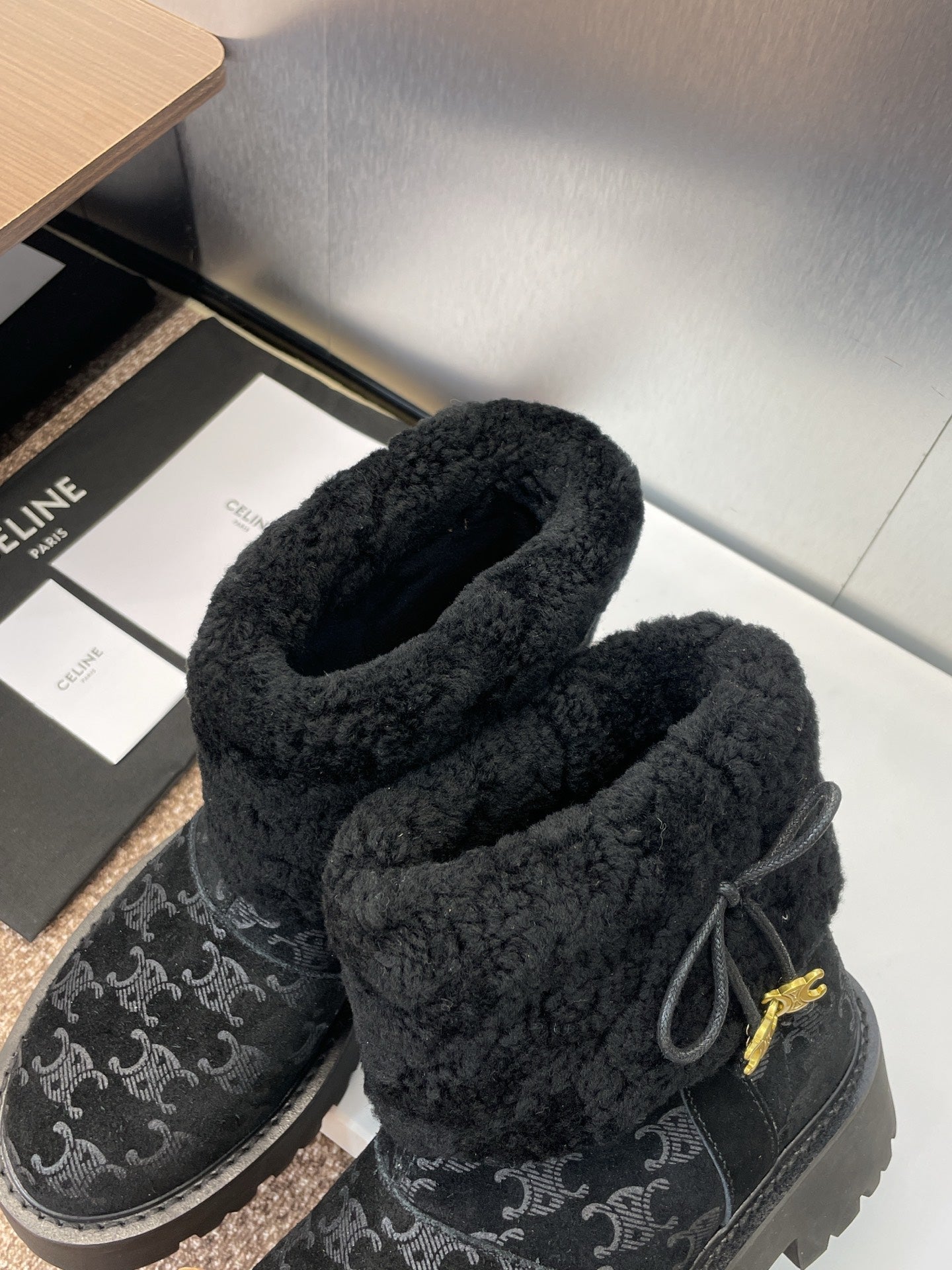 CELINE 26S ANKLE BOOTS 45 MM IN BLACK SUEDE AND WOOL