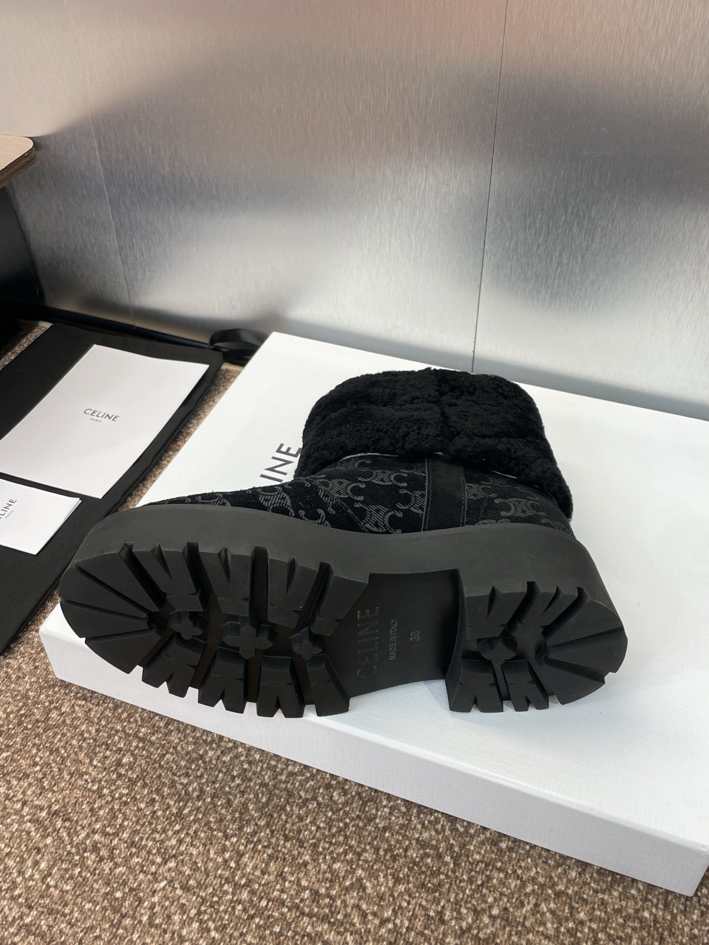 CELINE 26S ANKLE BOOTS 45 MM IN BLACK SUEDE AND WOOL