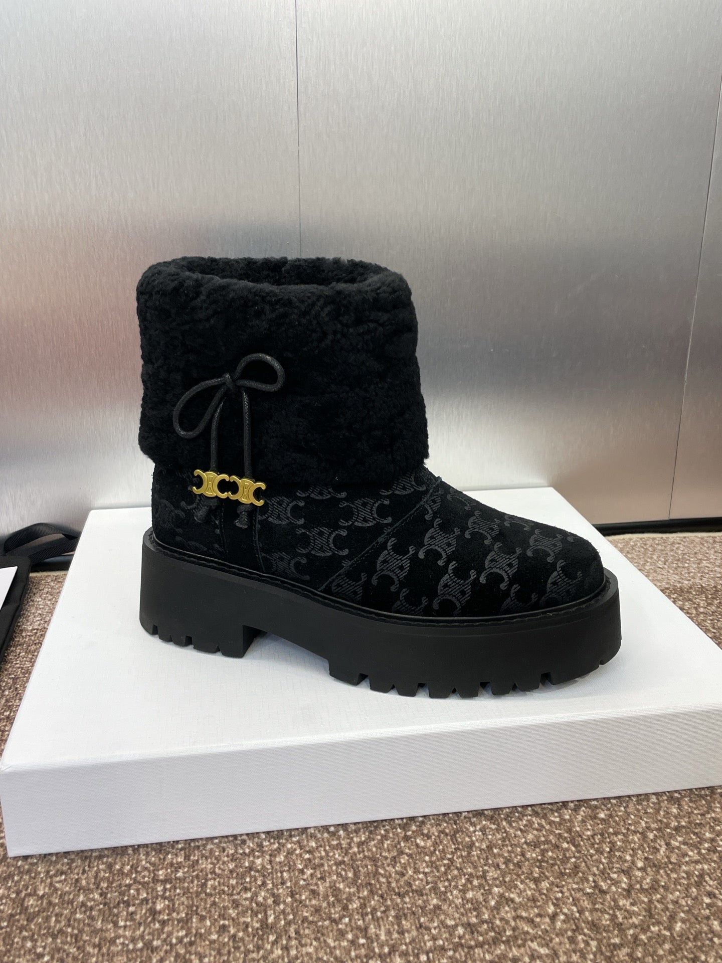 CELINE 26S ANKLE BOOTS 45 MM IN BLACK SUEDE AND WOOL