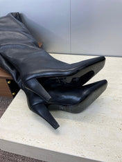 YSL 25S HIGH‑HEEL FRINGED MARTIN BOOTS 90 MM IN BLACK LAMBSKIN