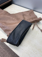 YSL 25S HIGH‑HEEL FRINGED MARTIN BOOTS 90 MM IN CHESTNUT BROWN LAMBSKIN