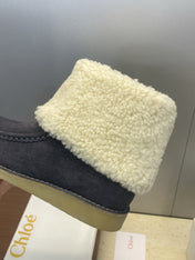CHLOÉ 26S SHEARLING BOOTS IN CHARCOAL GREY SUEDE
