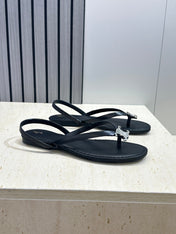 CELINE 26S THONG SANDALS IN BLACK CALFSKIN