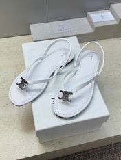 CELINE 26S THONG SANDALS IN WHITE CALFSKIN