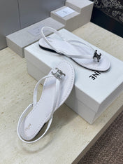 CELINE 26S THONG SANDALS IN WHITE CALFSKIN