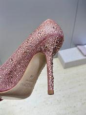 JIMMY CHOO 26S HIGH HEELS 95 MM IN PINK ROSE GOLD CRYSTAL-EMBELLISHED