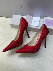 JIMMY CHOO 26S HIGH HEELS 95 MM IN RED CRYSTAL-EMBELLISHED