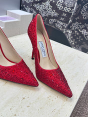 JIMMY CHOO 26S HIGH HEELS 95 MM IN RED CRYSTAL-EMBELLISHED