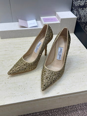 JIMMY CHOO 26S HIGH HEELS 95 MM IN GOLD CRYSTAL-EMBELLISHED