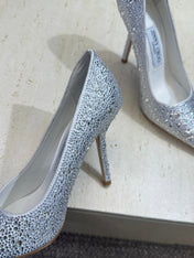 JIMMY CHOO 26S HIGH HEELS 95 MM IN SILVER CRYSTAL-EMBELLISHED