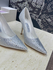 JIMMY CHOO 26S HIGH HEELS 95 MM IN SILVER CRYSTAL-EMBELLISHED