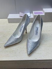 JIMMY CHOO 26S HIGH HEELS 95 MM IN SILVER CRYSTAL-EMBELLISHED