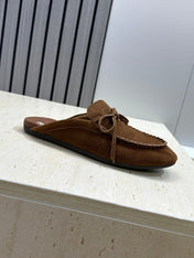 MIUMIU 26S SNEAKER MULES IN DARK BROWN SUEDE WITH BOW