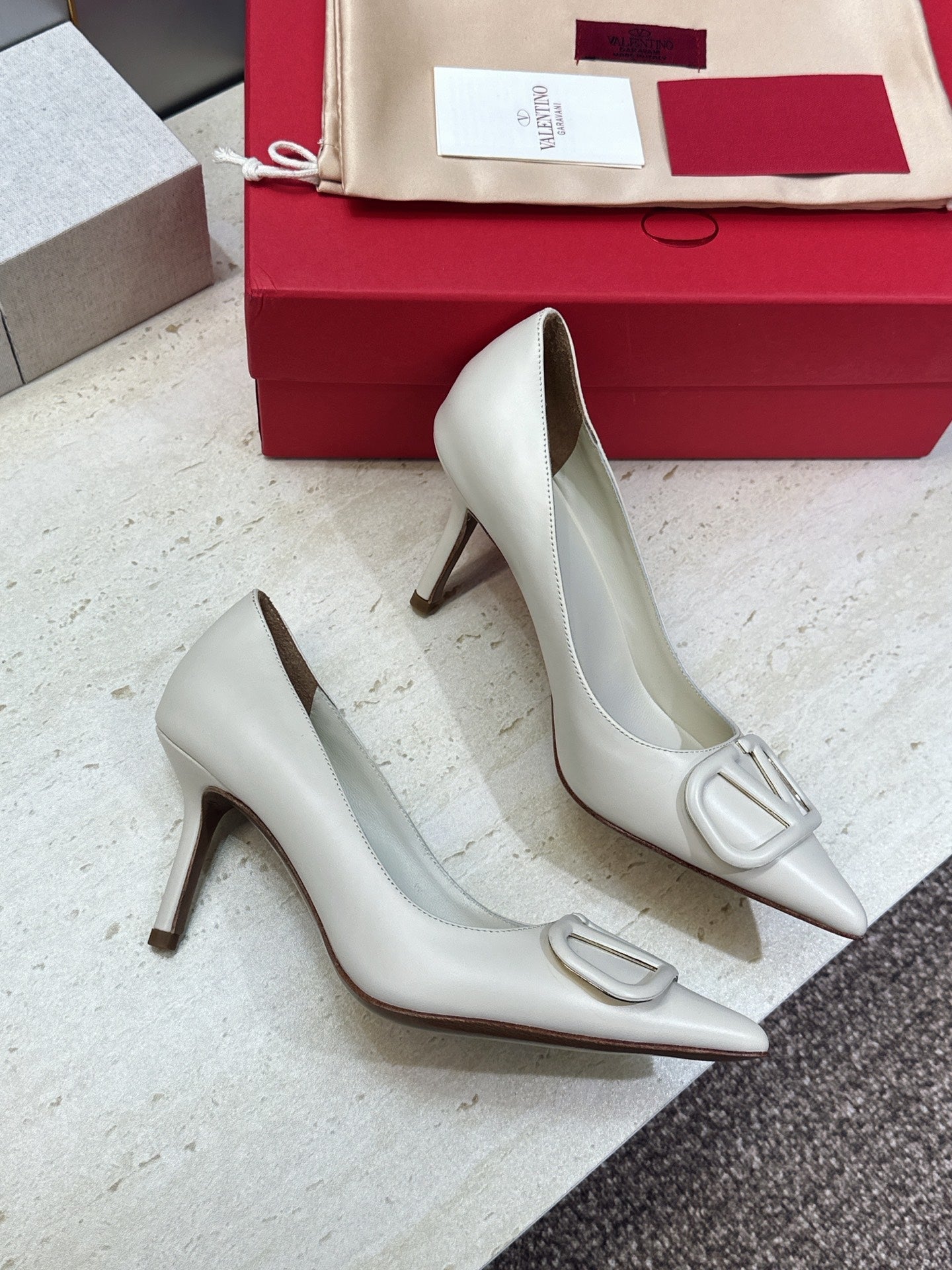 VALENTINO 26S HIGH HEELS 80 MM IN CREAM WHITE CALFSKIN