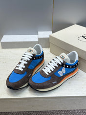 VALENTINO 26S BUTTERFLY EMBROIDERED SNEAKERS IN BROWN SUEDE & BLUE FABRIC