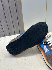 VALENTINO 26S BUTTERFLY EMBROIDERED SNEAKERS IN BROWN SUEDE & BLUE FABRIC