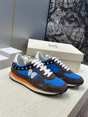 VALENTINO 26S BUTTERFLY EMBROIDERED SNEAKERS IN BROWN SUEDE & BLUE FABRIC